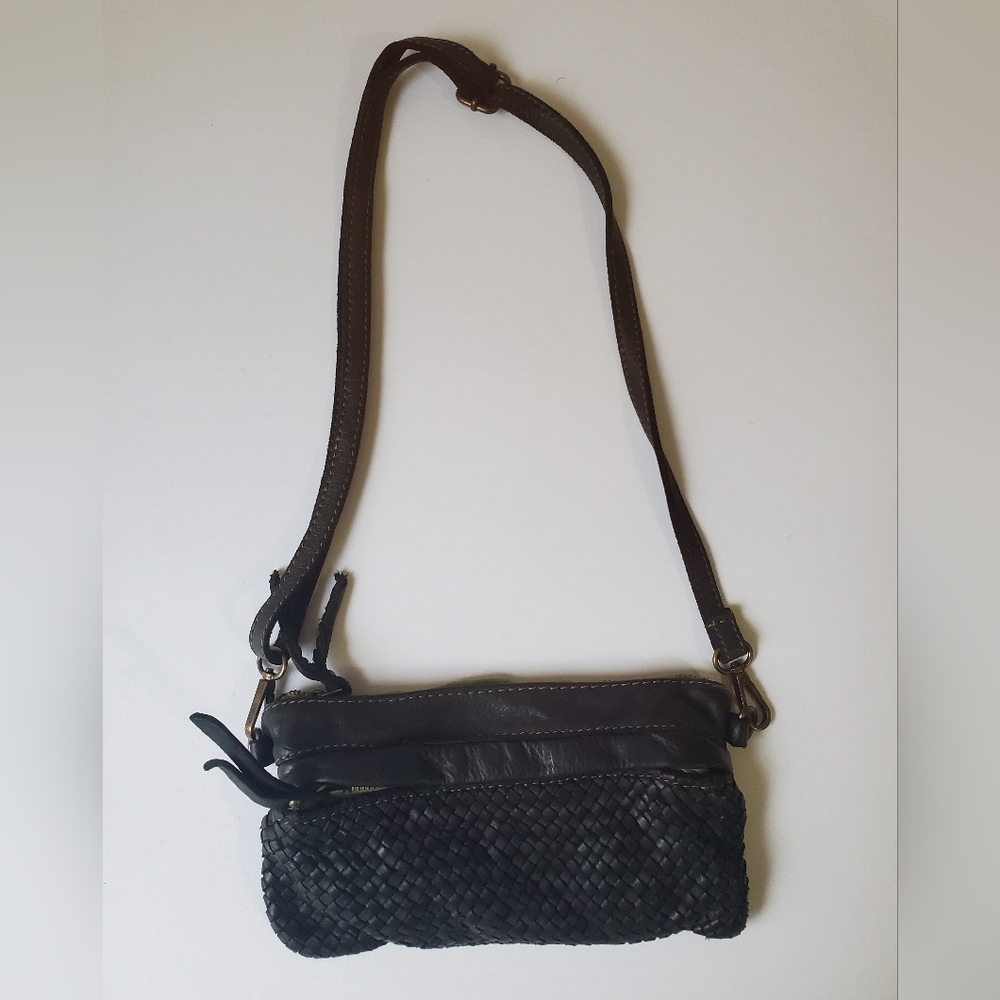 New Elegant Black Woven Leather Crossbody Bag